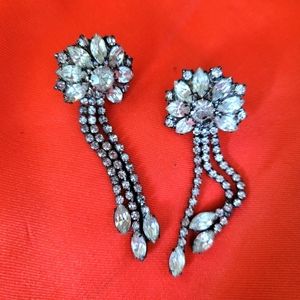 Vintage, 2 Inch,Sparkly, Pierced, Rhinestone Earrings